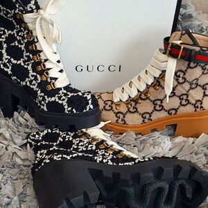 Gucci Tweed Printed Combat Boots